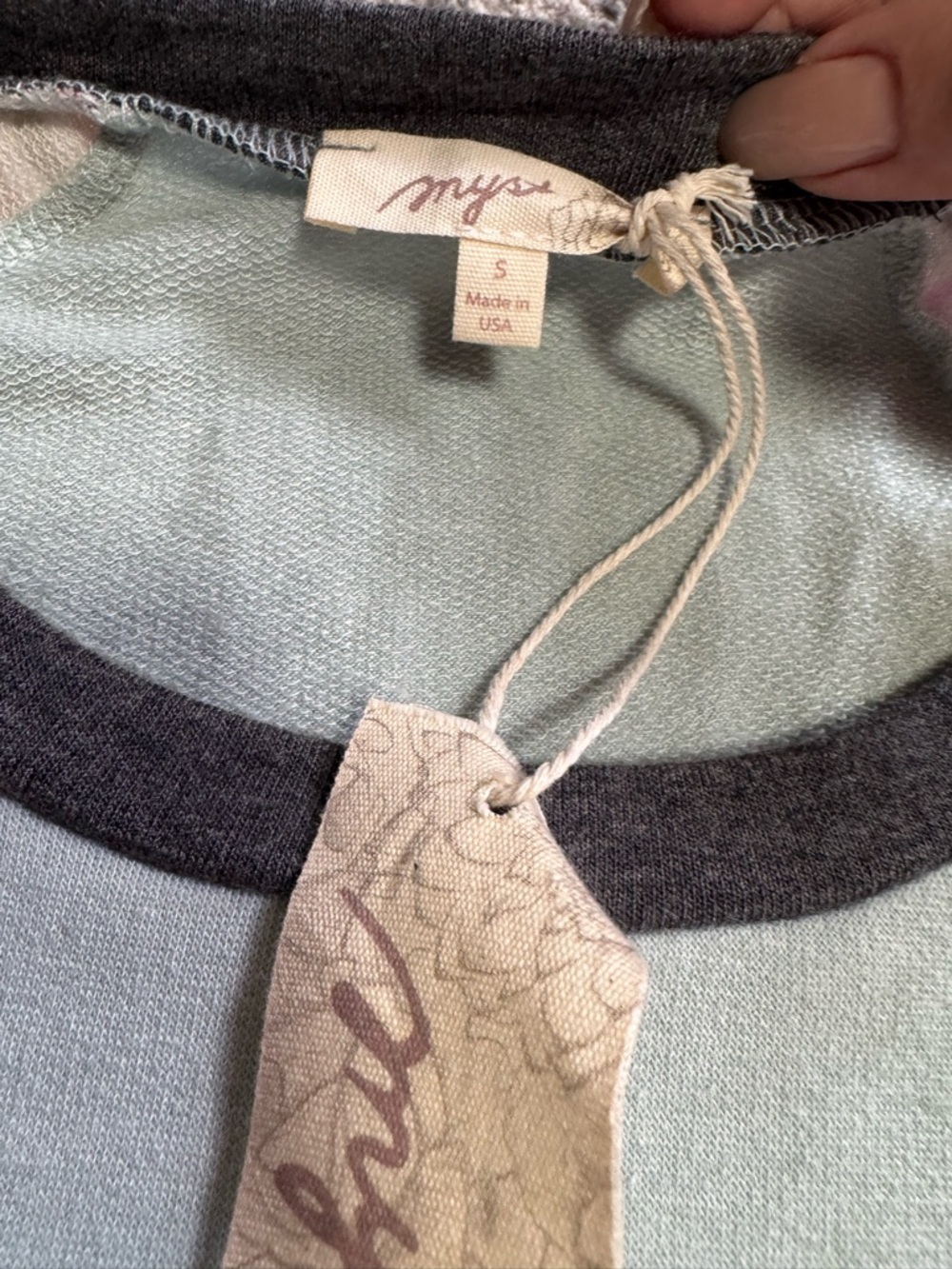 Mystree Mint Raglan Long-Sleeve Top with Striped Sleeves - size small - Picture 5 of 8